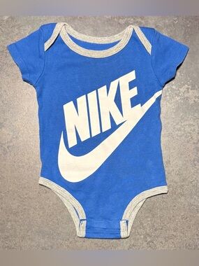 Nike 0-6M Cobalt Blue Bodysuit White Swoosh Short Sleeve One Piece